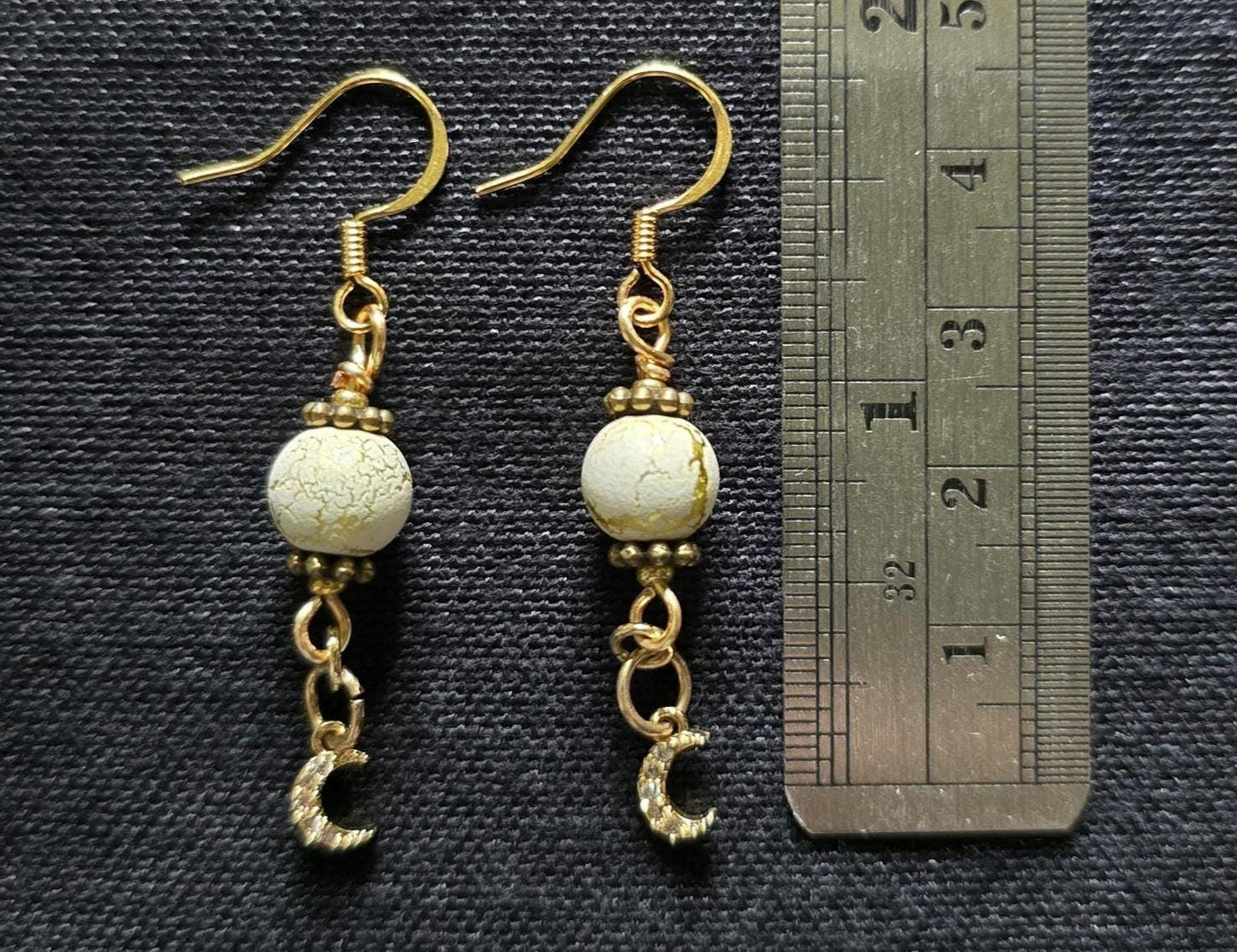 White Gold Moon Dangle Earrings, Celestial Boho Crystal Jewelry