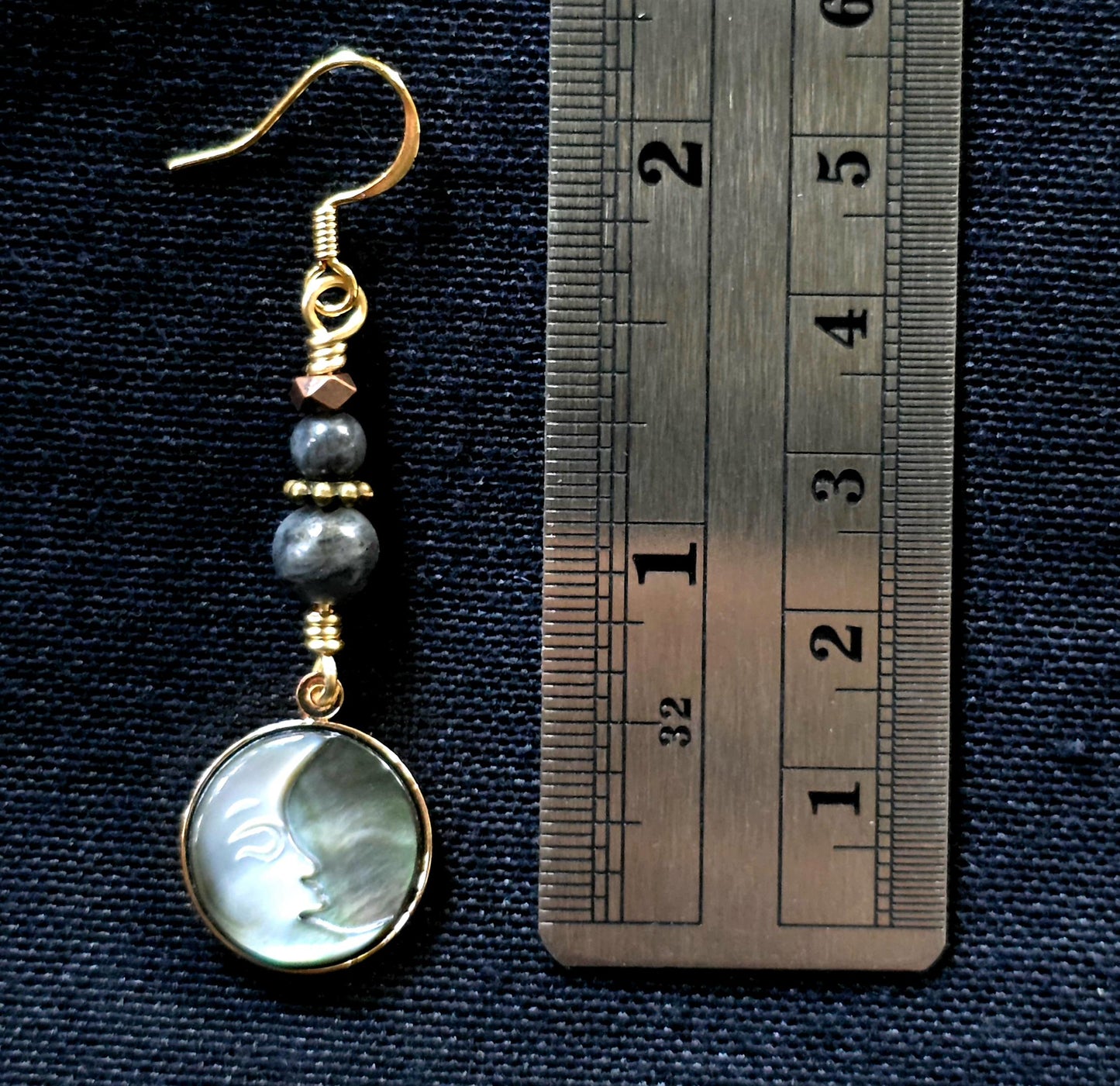 Labradorite, Abalone Shell Handmade Moon Face Earrings, Boho Celestial Jewelry