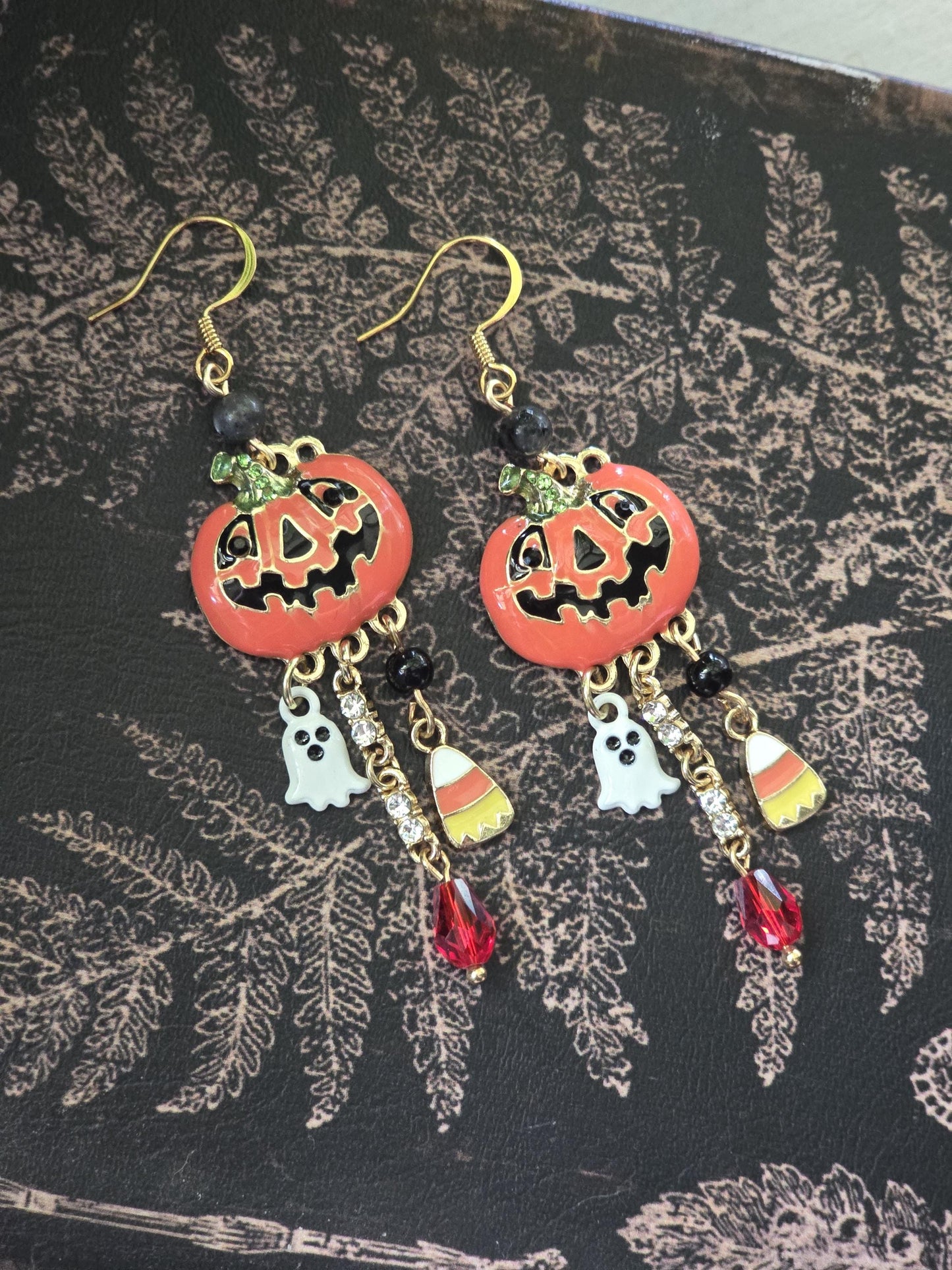 Handcrafted Halloween Pumpkin Ghost Candy Corn Dangle Earrings, Spooky Fall Jewelry