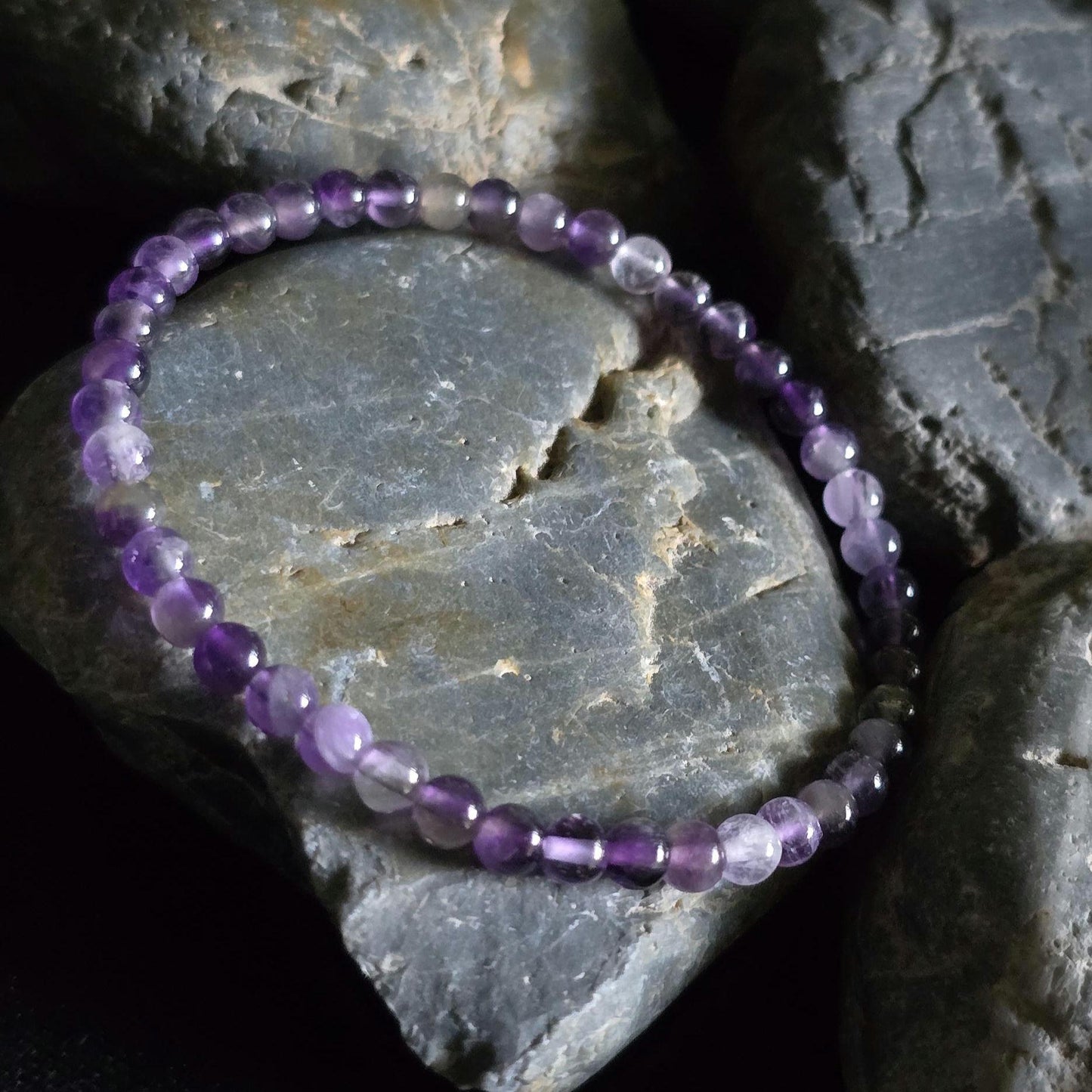 Amethyst Gemstone Beaded Bracelet Set, Purple Boho Layering Jewelry