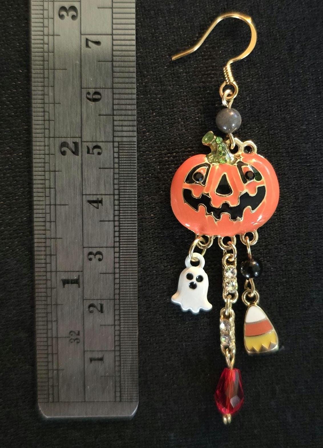Handcrafted Halloween Pumpkin Ghost Candy Corn Dangle Earrings, Spooky Fall Jewelry