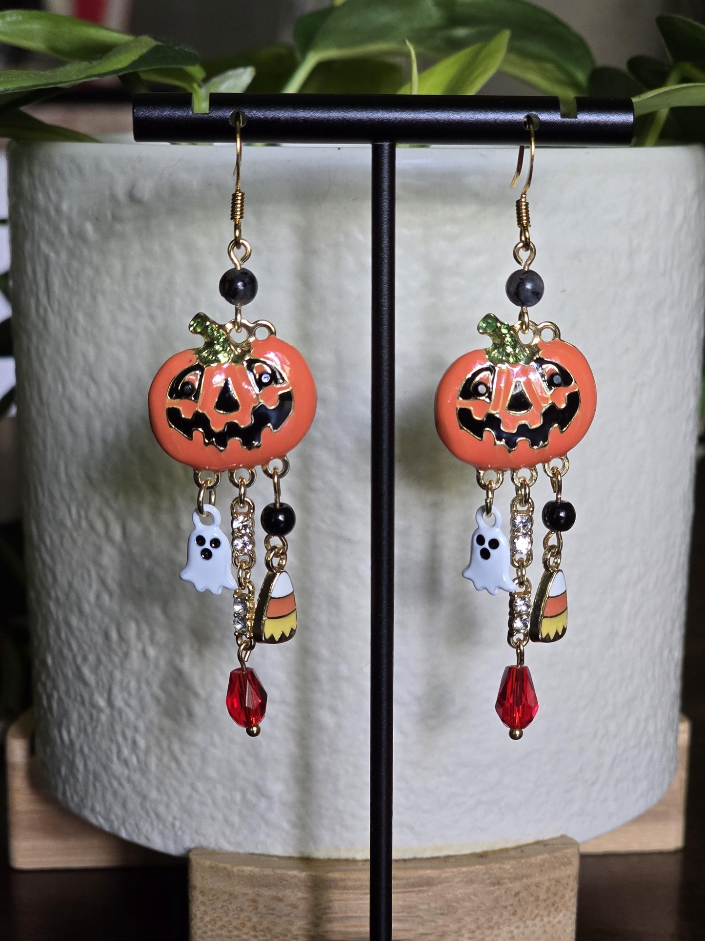 Handcrafted Halloween Pumpkin Ghost Candy Corn Dangle Earrings, Spooky Fall Jewelry