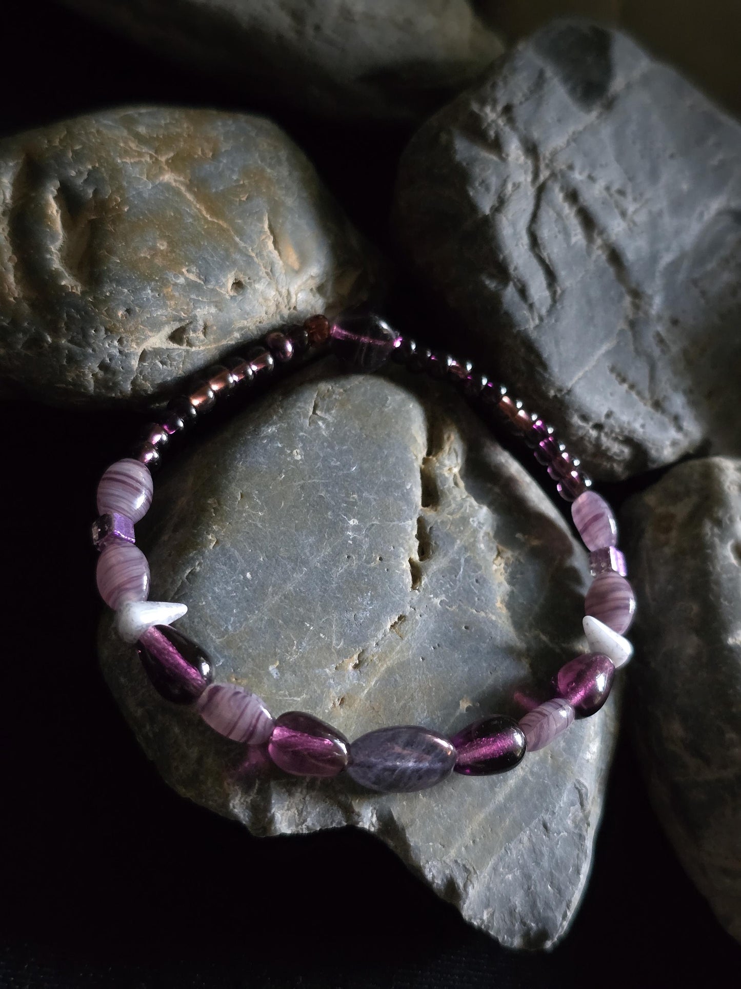Amethyst Gemstone Beaded Bracelet Set, Purple Boho Layering Jewelry