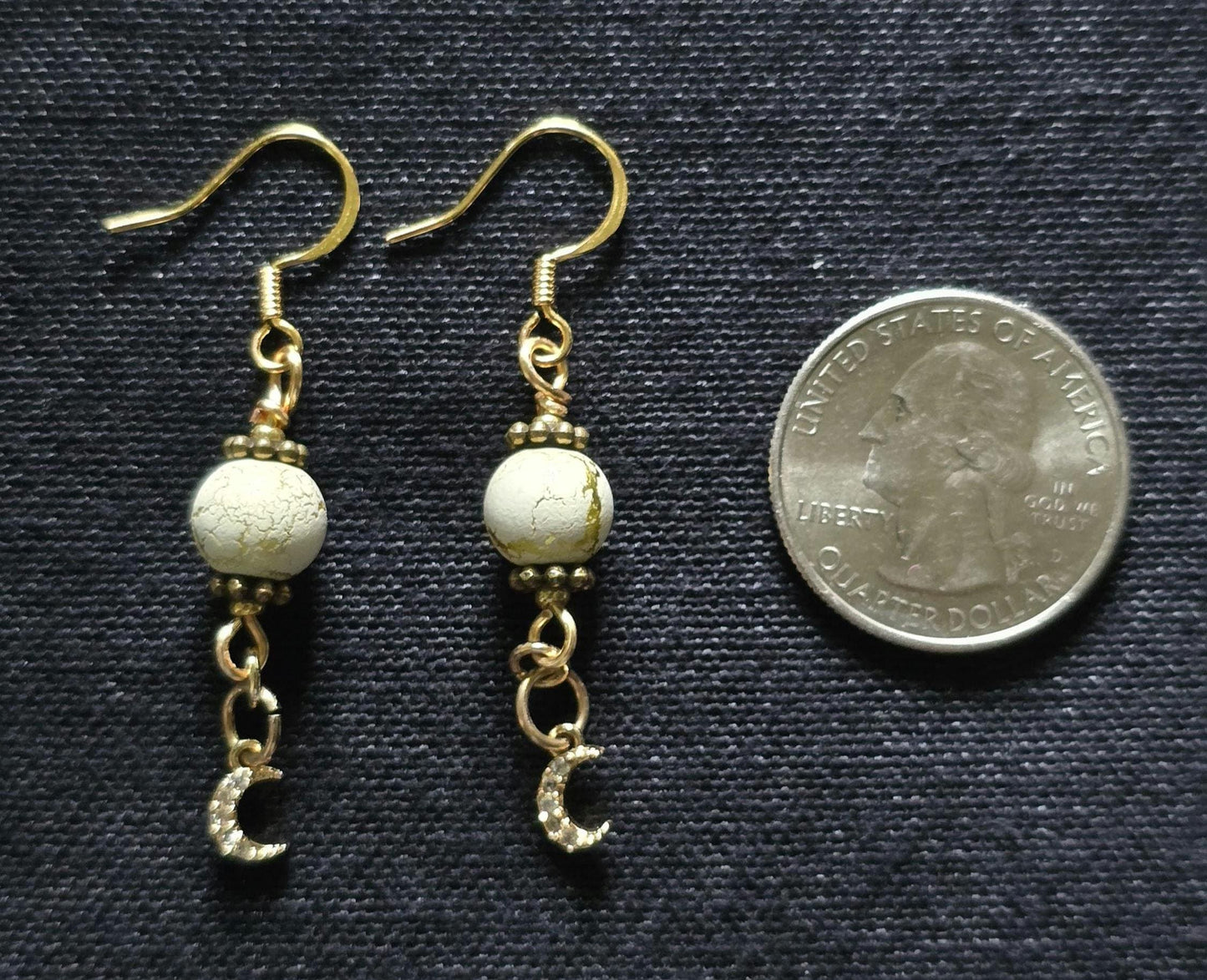 White Gold Moon Dangle Earrings, Celestial Boho Crystal Jewelry